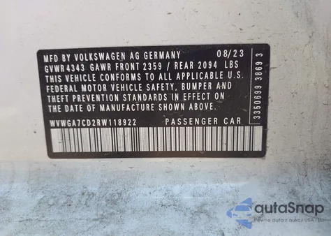 2024 Volkswagen Golf Gti 2.0T S from USA, damaged, VIN WVWGA7CD2RW118922